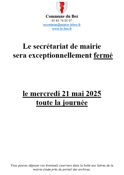 Fermeture du secrétariat de mairie