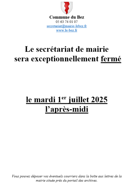 Fermeture du secrétariat de mairie