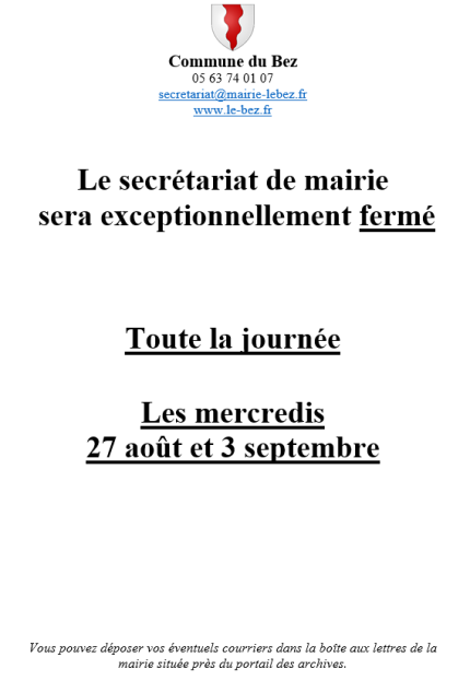 Fermeture du secrétariat de mairie