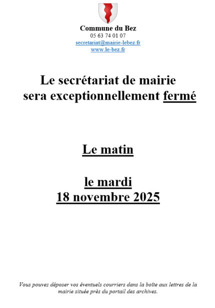 Fermeture du secrétariat de mairie