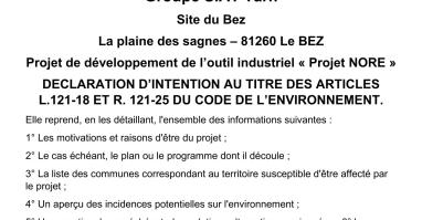 Déclaration d'intention - Groupe SIAT Tarn